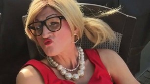 sexy red shemale milf outdoor