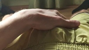 Touching dick through yellow shorts