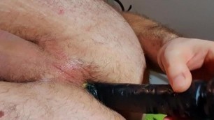 Black dildo in my hairy boy cunt