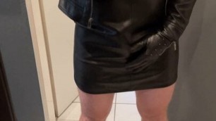 Sissy Laura Solo Cumshot in Full Leather dress and ankle boots