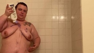 showing fat belly in shower