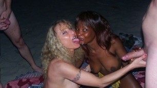 2 hot amateur lesbians on beach with voyeurs