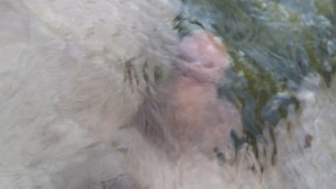 Naked by a river with a cock ring - naked walker