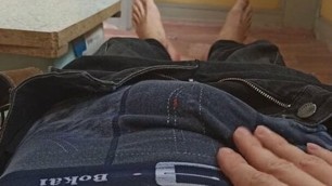 Rubbing my dick on the balcony