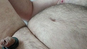 Hairy fat bear masturbates and cum