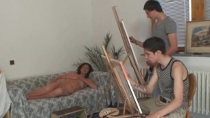 Granny Is Banged by Two Young Painters