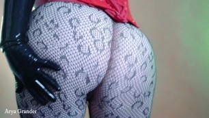 Curvy Buttocks in Tight Black Pantyhose Close Up. Sexual Model with Big Ass.